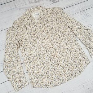 Back in the Saddle Blue/Brown Daisy Western Snap Up Longsleeve Shirt Womens M